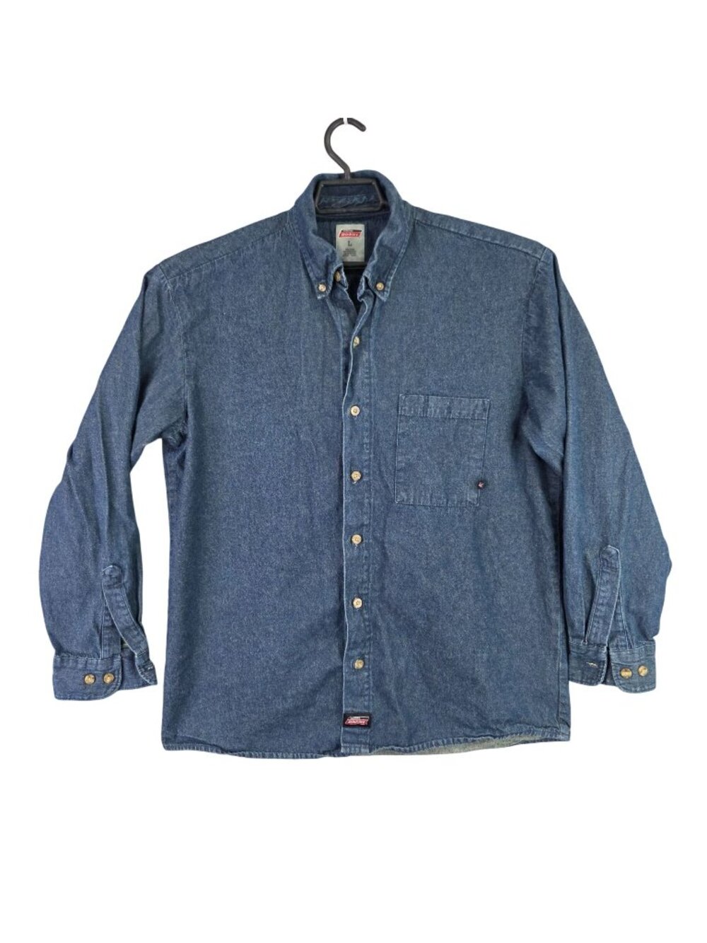 Mens Dickies Blue Denim Button Up Shirt Long Sleeve 100% Cotton Casual Size L